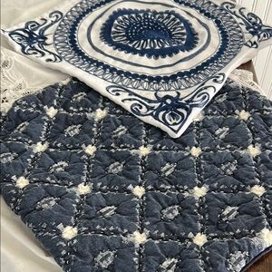 2 Elegant Blue and White pillow covers for 18x18